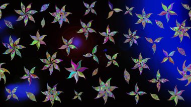 Moda baskıları için zarif bir şablon. Parlak renkli çiçekli ve siyah yapraklı harika bir çiçek deseni. Halk tarzı. Modern çiçek arkaplanı.