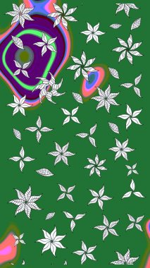 Yeşil renkli çiçekler. Asya tekstil tarzında. Raster illüstrasyonu. Raster illüstrasyonu. Çiçek desenini çiz.