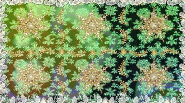 Lüks, kraliyet ve Viktorya dönemi konsepti. Yeşilden çok altın rengi klasik barok çiçekli desenler. Süslü raster dekorasyonu. Yeşil renkte altın element.