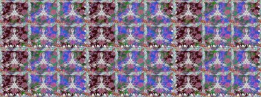 Dallı bahar çiçekleriyle desen, mavi renklerle çiçek siluetiyle desen. Raster deseni.