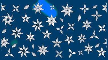 Raster Illustrasyon 'daki Çiçek Deseni' nin son moda çizimi. Renkli Yaz Temalı eskiz kalıbı. Mavi renkli çiçekler. Düz Çiçek Elementleri Tasarımı.