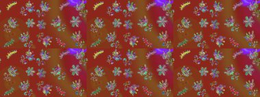 Kristal kar taneleri kahverengi, kırmızı ve yeşil renklerde. Raster illüstrasyonu.