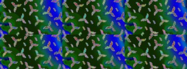 Yeşil, mavi ve gri kar taneleri. Raster illüstrasyonu. Noel ve yeni yıl moda baskıları için tatil tasarımı. Kar tanelerinin soyut arkaplanlı Noel deseni.