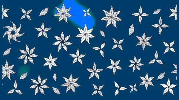 Raster Illustrasyon 'daki Çiçek Deseni' nin son moda çizimi. Renkli Yaz Temalı eskiz kalıbı. Mavi renkli çiçekler. Düz Çiçek Elementleri Tasarımı.