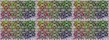 Renkli Bahar Temalı Kusursuz Arkaplan. Çiçeksel fantezi tasarımı, parlak bir arka planda, kusursuz bir desen. Düz Çiçek Elementleri Tasarımı.