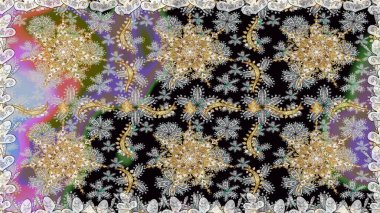 Damask kusursuz yinelenen arkaplan. Doku arka planında altın duvar kâğıdı. Barok tarzında altın çiçekli süs. Gri renklerdeki altın element.