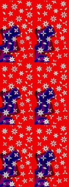 Ağaç dallı bahar çiçekleri, çiçek siluetiyle kırmızı renkte desen. Raster deseni.