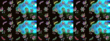 Taslak desenli, modaya uygun kumaş deseni. Renkli Bahar Teması eskiz kalıbı. Şirin çiçek elementleri. Raster illüstrasyonu. Düz Çiçek Elementleri Tasarımı.