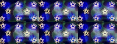 Çizim kalıbı. Hint süsü. Renkli süs kenarı. Çiçek duvar kağıdı. Mavi renklerde. Raster illüstrasyonu.