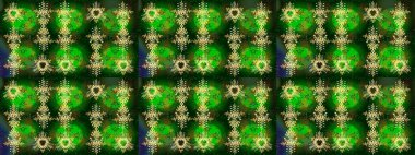 Sanat terapisi tarzı zen çizim için yeşil, mavi ve sarı mandala şeklinde kar taneleri. El çizimi, dövme stili, kumaş tasarımı ve Raster illüstrasyonunda kartlar..