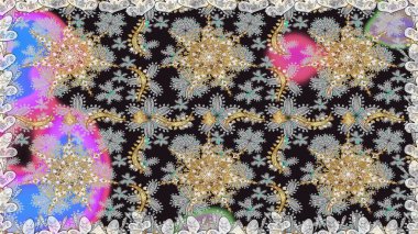 Gri ve altın desenli. Klasik raster şablonu. Tekrarlayan ögelerle kusursuz soyut arkaplan.