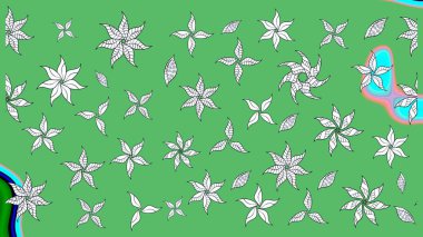 Suluboya, elle çizilmiş. Yeşil yapraklı yabani çiçekler. Raster illüstrasyonu. Taslak arkaplan deseni.