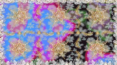 Gri renkli ve altın elementli altın desenli. Raster geleneksel oryantasyon süsü. Kusursuz klasik altın desen.