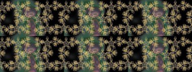 Renkler. Noel ve yeni yıl moda baskıları için tatil tasarımı. Raster illüstrasyonu. Siyah ve yeşil kar taneleri. Kar tanelerinin soyut arkaplanlı Noel deseni.