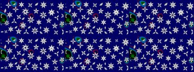 Raster illüstrasyonundaki çiçek desenli çizim. Mavi renkte çiçekler.