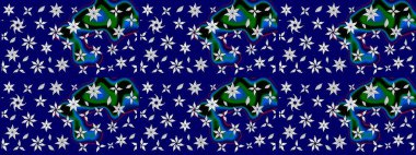 Mavi renklerde. Raster illüstrasyonu. Çizim kalıbı. Hint süsü. Renkli süs kenarı. Çiçek duvar kağıdı.