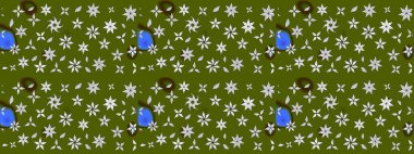 Raster illüstrasyonundaki çiçek desenli çizim. Yeşil renkli çiçekler. Renkli Bahar Teması eskiz kalıbı. Düz Çiçek Elementleri Tasarımı.