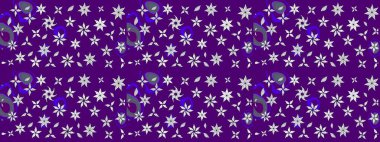 Raster düz çiçek çizim deseni. Hediye ambalaj kağıdı, tebrik kartları, posterler ve pankart tasarımı. Mor renkte çiçekler.