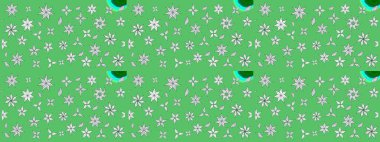 Yumuşak, yeşil renkli bahar çiçekleri. Raster illüstrasyonu. Patlayan çiçekler soyut olarak yerleştirilmiş. Raster deseni.