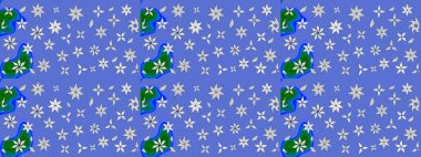 Mavi renklerde. Raster illüstrasyonu. Mavi renkte mavi papatya deseni.