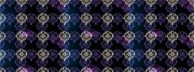 Damask arkaplanı tekerrür ediyor. Barok tarzında altın çiçek süsü. Antika altın tekrarlanabilir duvar kağıdı. Siyah, mor ve mavi renklerde altın element.