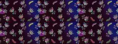 Çiçekli ipek eşarp. El çizimi çiçek unsurları olan soyut çizim raster deseni. 1950-1960 motifleri. Retro tekstil tasarım koleksiyonu. Kahverengi, siyah ve mavi kahverengi, siyah ve mavi.