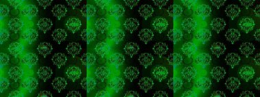 Yeşil, siyah ve mavi renkli çiçeklerle kusursuz çiçek deseni. Çiçekler suluboya tarzında yeşil, siyah ve mavi renkte.