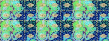 Klasik altın desenli çizim. Altın elementlerle mavi renklerde altın desen. Raster geleneksel oryantasyon süsü.