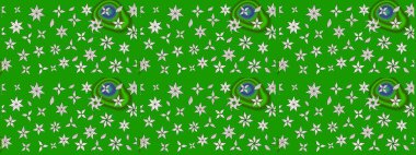 Raster düz çiçek çizim deseni. Hediye ambalaj kağıdı, tebrik kartları, posterler ve pankart tasarımı. Yeşil renkte çiçekler.