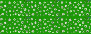 Raster illüstrasyonundaki çiçek desenli çizim. Yeşil renkli çiçekler. Renkli Bahar Teması eskiz kalıbı. Düz Çiçek Elementleri Tasarımı.