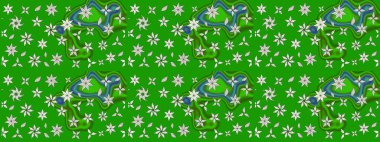 Raster illüstrasyonundaki çiçek desenli çizim. Yeşil renkte çiçekler.