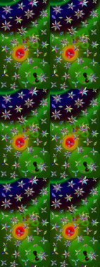 Raster deseni. Soyut çiçek çizim kalıbı arka planı. Küçük çiçekteki sevimli çiçek deseni. Yeşil renklerde. Raster illüstrasyonu.