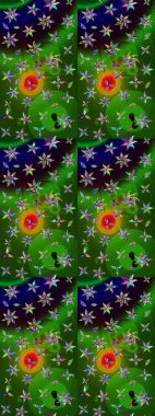 Raster deseni. Soyut çiçek çizim kalıbı arka planı. Küçük çiçekteki sevimli çiçek deseni. Yeşil renklerde. Raster illüstrasyonu.