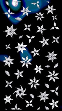 Düz Çiçek Elementleri Tasarımı. Renkli Yaz Temalı eskiz kalıbı. Siyah renkli çiçekler. Raster illüstrasyonunda çiçek deseni çizimi.