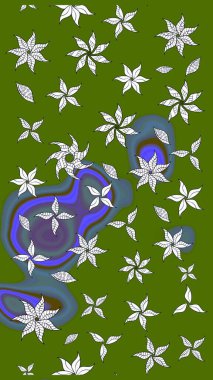 Nakış desenli çiçek deseni. Parmak izi, kumaş, duvar kâğıdı, tekstil için raster dokusu. Renkli grunge, yakut yeşil çiçeklerle soyut arkaplanı zenginleştirir.