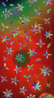 Kırmızı kıvırcık çiçekler kırmızı renklerde şekillenir. Klasik çiçek tasarımı elementleri. Raster illüstrasyonu.