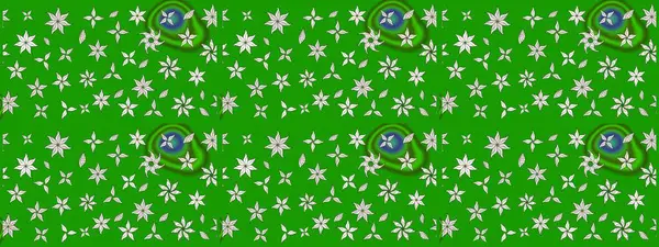 Raster düz çiçek çizim deseni. Hediye ambalaj kağıdı, tebrik kartları, posterler ve pankart tasarımı. Yeşil renkte çiçekler.