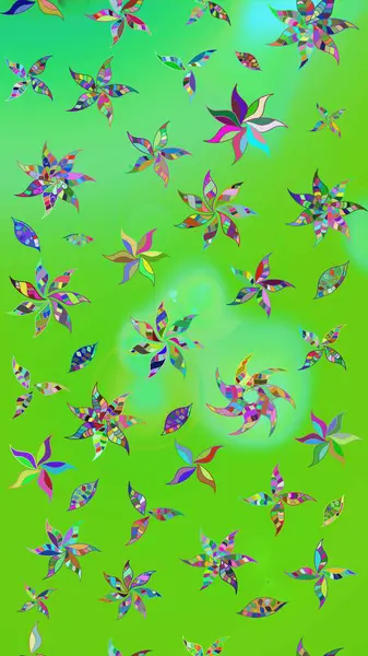 Küçük çiçekteki sevimli çiçek deseni. Raster illüstrasyonu. Yeşil renkte çiçekler.