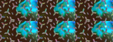 Raster kar taneleri arka plan. Kar tanesi renkli desen. Snowflakes desen. Renk arka plan üzerinde izole soyut kar taneleri ile düz tasarım. Raster illüstrasyon.