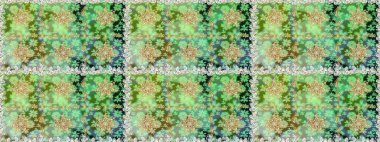 Geleneksel oryantasyon süsü. Raster illüstrasyonu. Klasik klasik klasik arka plan. Kusursuz klasik raster altın desenli. Yeşil renklerde, altın elementlerle kusursuz desen.