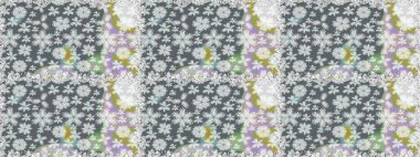 Raster Illustrasyon 'da moda olmayan çiçek deseni. Renkli Yaz Temalı Kusursuz Arkaplan. Düz Çiçek Elementleri Tasarımı. Gri renkli çiçekler.