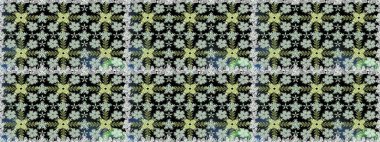 Çiçeksiz desenli, suluboya elle çizilmiş elementler. Parlak renkli fantezi çiçekleri, yapraklar, siyah renkli tomurcuklar.