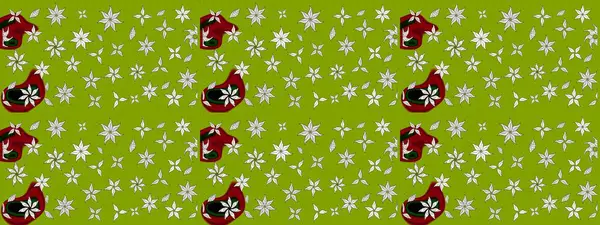 Çiçek ve yapraklı karalama şeklinde Raster çiçek deseni. Yumuşak, yeşil renkli bahar çiçekleri. Raster illüstrasyonu.