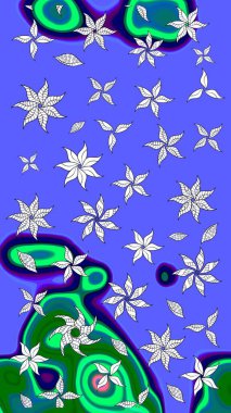 Mavi renkli şirin tekstil tarzında. Çiçek duvar kâğıdı. Renkli çizim kalıbı. Raster illüstrasyonu. Çiçek arka planı.