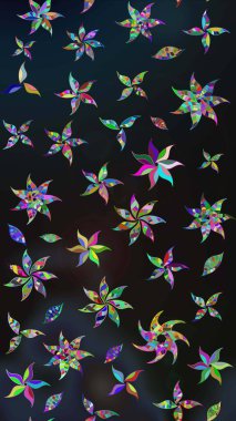 Renkli Bahar Teması eskiz kalıbı. Süslü kumaş deseni. Raster illüstrasyonundaki çiçek desenli çizim. Düz Çiçek Elementleri Tasarımı.