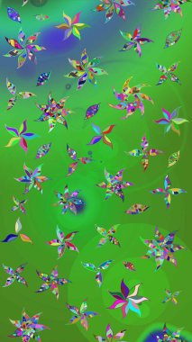 Yeşil renkte güzel çiçekler, suluboya desenli, duvar kağıdı, kart ya da kumaş için fayanslı eskizler. Raster..