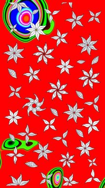 Küçük çiçekte hoş bir çiçek deseni var. Çiçeksel elementlerle süslenmiş zarif raster dokusu. Parlak çiçekli kırmızı renkler üzerine soyut çizim deseni.