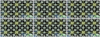 Çiçeksiz desenli, suluboya elle çizilmiş elementler. Parlak renkli fantezi çiçekleri, yapraklar, siyah renkli tomurcuklar.