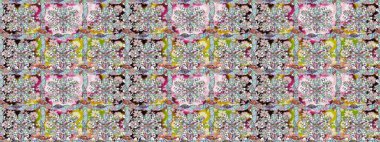 Tarafsız renklerde Asya tekstil tarzında. Çiçeklerle suluboya desenli çiçek deseni. Raster illüstrasyonu.