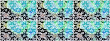 Çok mavi, zarif küçük çiçekler ve mavi renkli komik böcekler, raster desen, illüstrasyon.